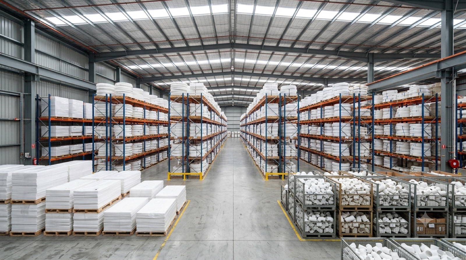 Jinhaofeng warehouse with PP sheets, rod and fittings in stock