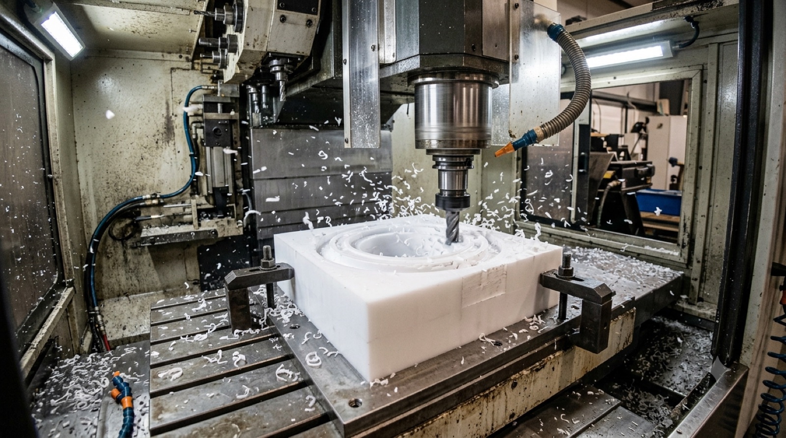 CNC machining a PP block