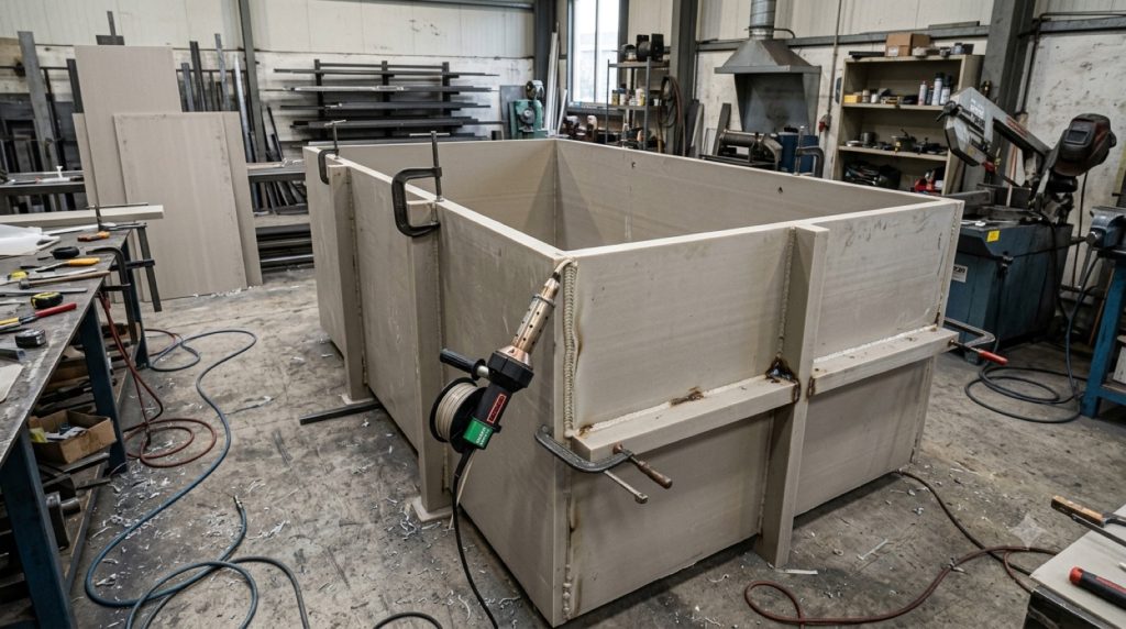 Welding a polypropylene acid pickling tank